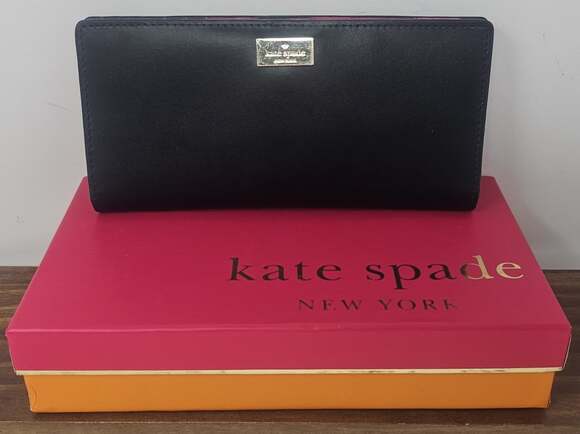 kate spade Handbags - Kate Spade Stacy Large Slim Bifold wallet Black Pink Newbury Lane Leather NIB